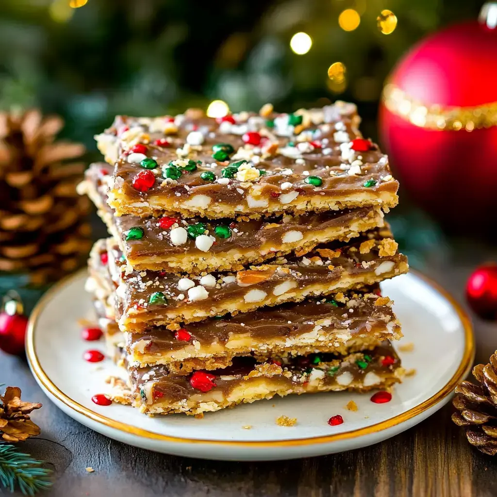 Un assortiment de douceurs croquantes au chocolat, décorées de perles rouges et vertes, présentées sur une assiette festive entourée de décorations de Noël.