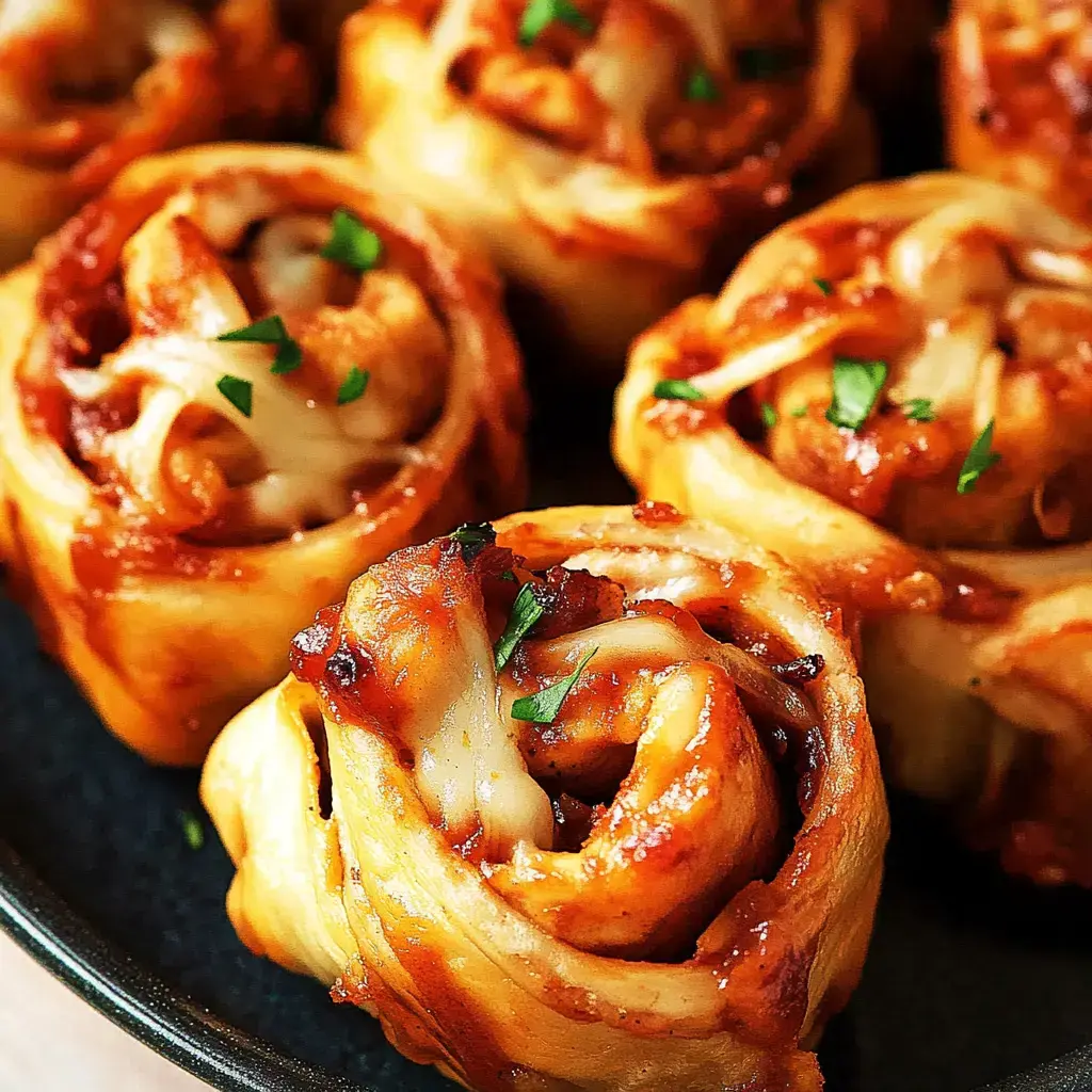 Gros plan sur des roulés dorés, nappés de sauce marinara et décorés de persil frais.