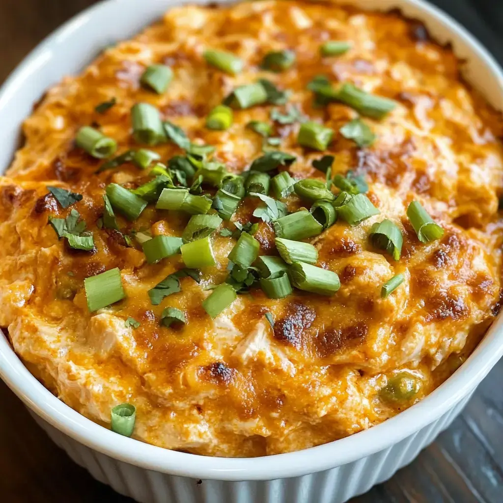 Un plat gratiné orné de fromage fondu et d'oignons verts hachés, présenté dans un bol blanc en céramique.