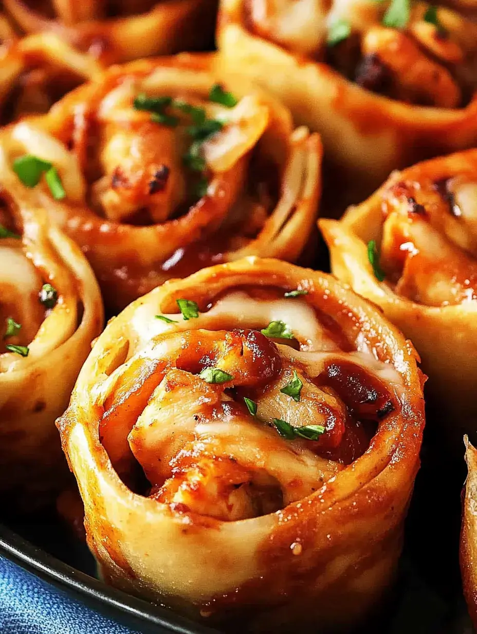 Gros plan sur des roulés de pâtes farcis au poulet, fromage et sauce, parsemés de persil haché.