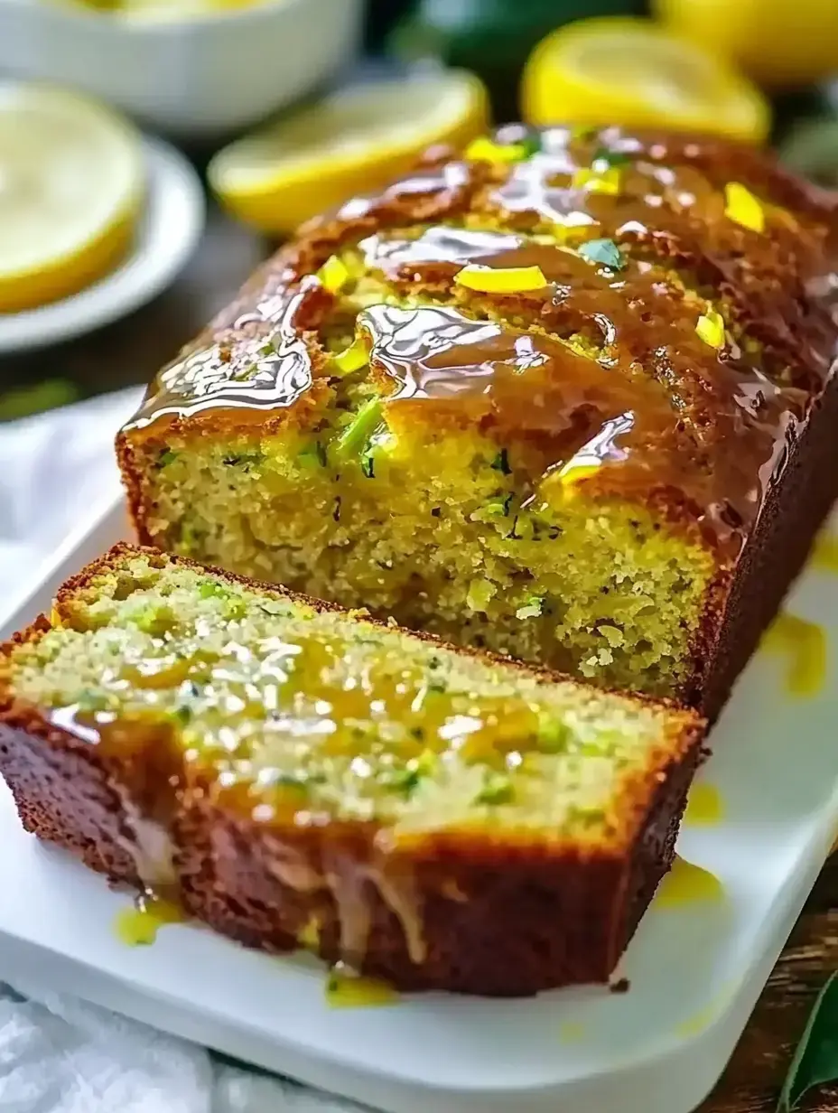 Un cake moelleux au citron, nappé de glaçage brillant et parsemé de zeste, sur une assiette blanche, une part coupée montre son intérieur ultra tendre.