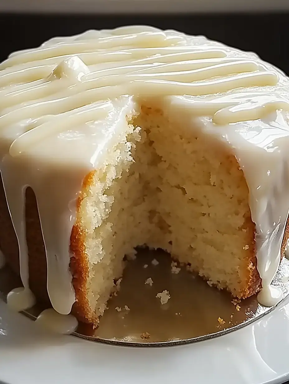 Un gâteau moelleux nappé de crème, avec une part découpée qui révèle sa texture douce.