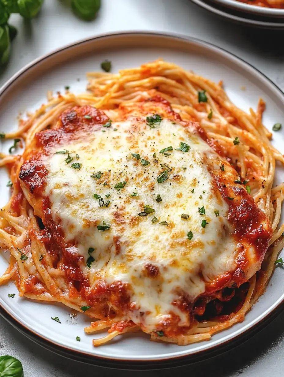 Spaghettis nappés de sauce tomate, fromage fondu, herbes fraîches.