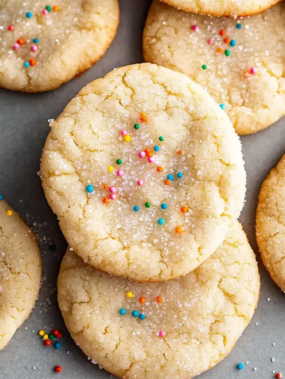 Gros plan sur des biscuits ronds et moelleux, recouverts de sucre et de paillettes colorées.