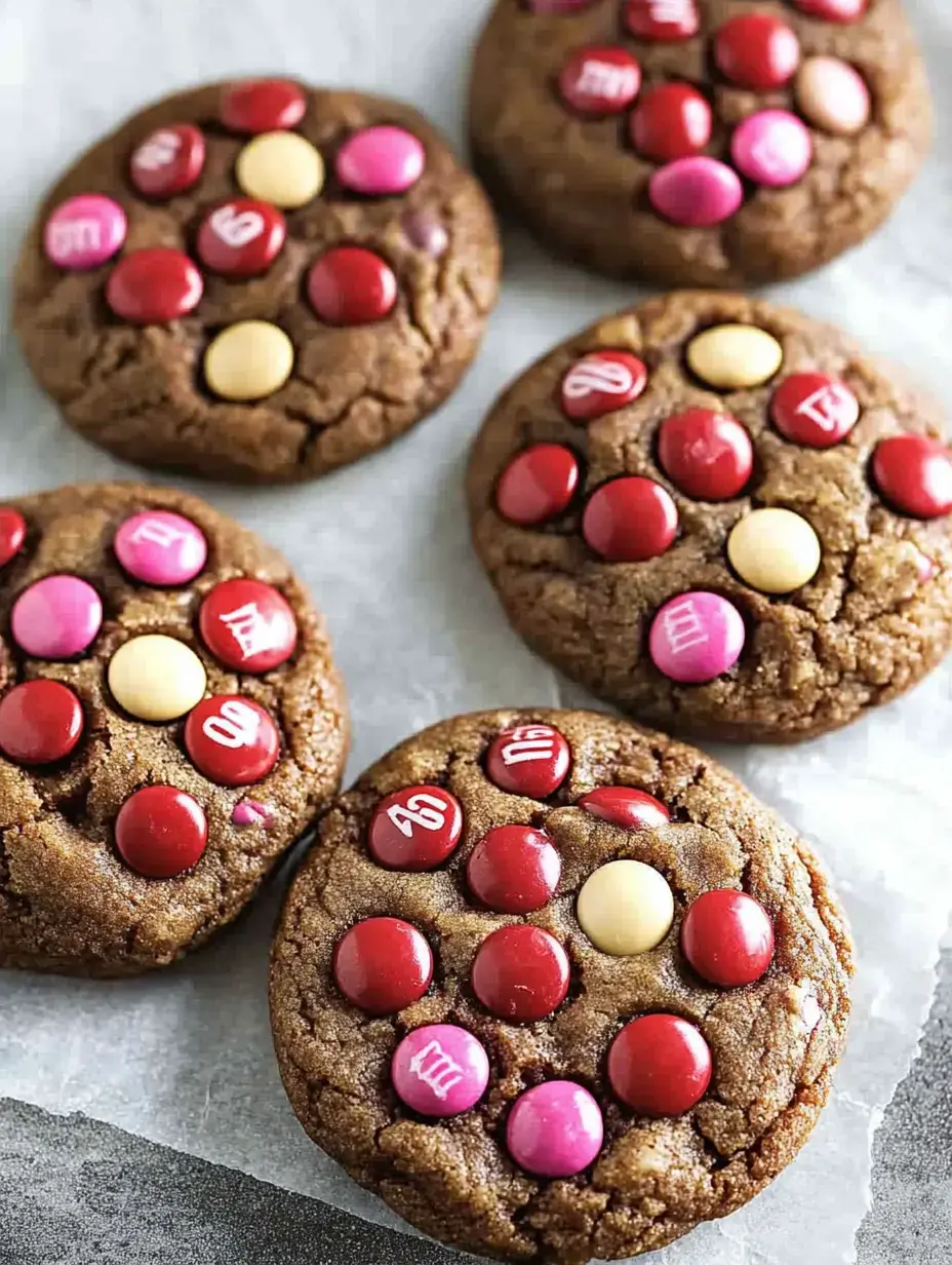 Cookies au chocolat décorés de M&M’s colorés joliment rangés.