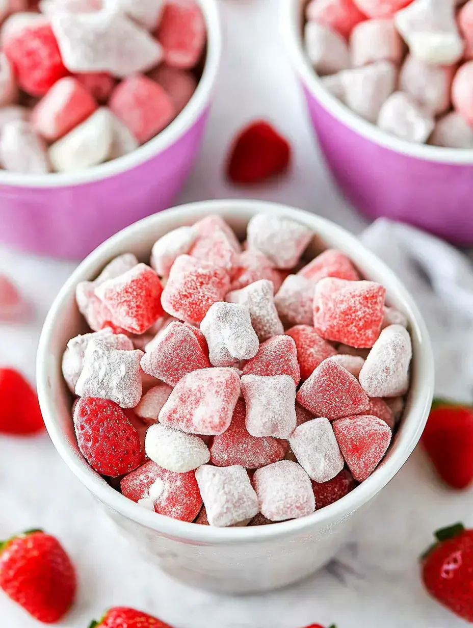 Un bol garni de bonbons gélifiés en forme d’étoile, poudrés de sucre glace, entoure de fraises fraîches.