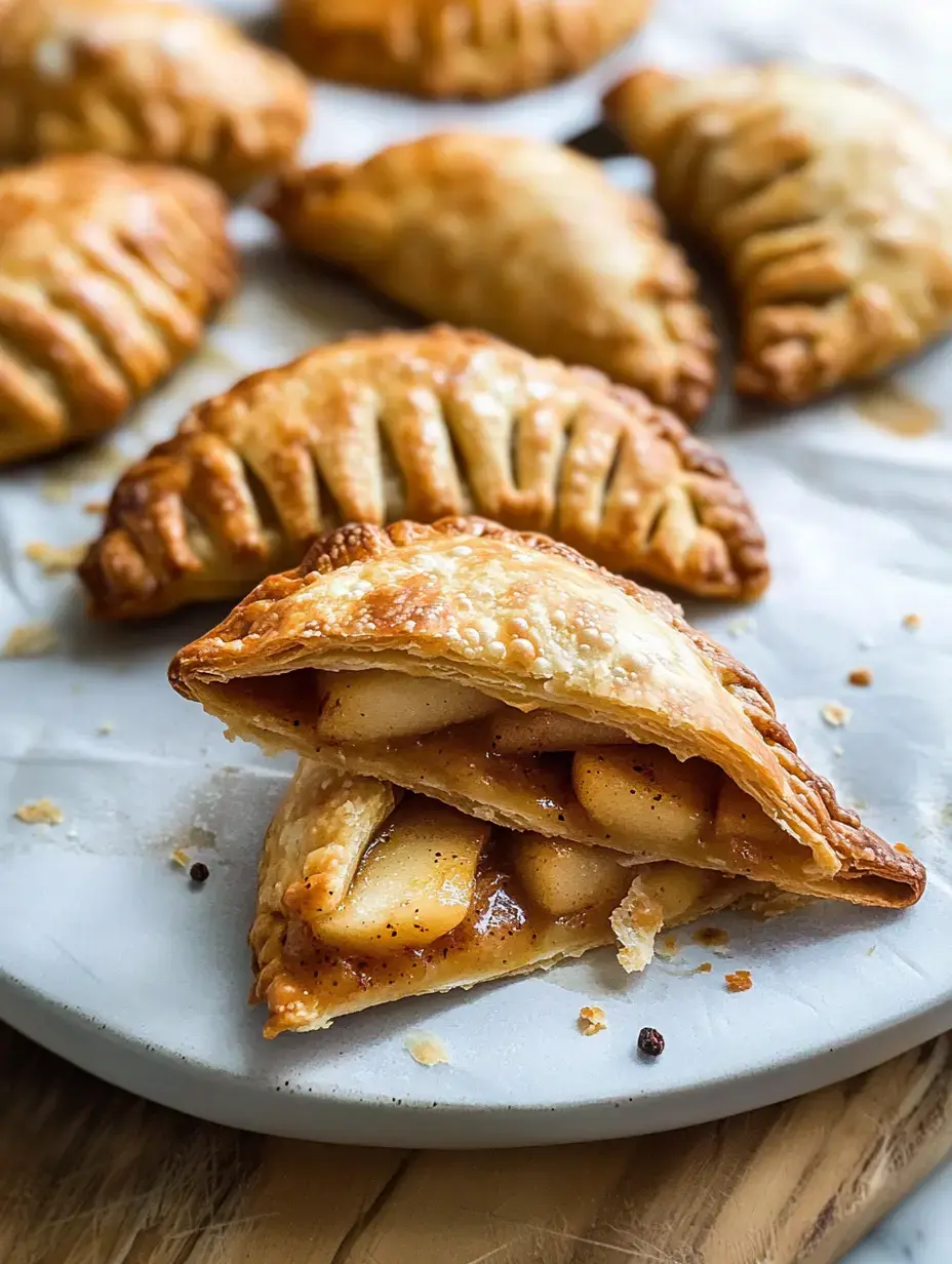 Une assiette de chaussons aux pommes bien dorés, dont un ouvert laissant voir une garniture fondante.