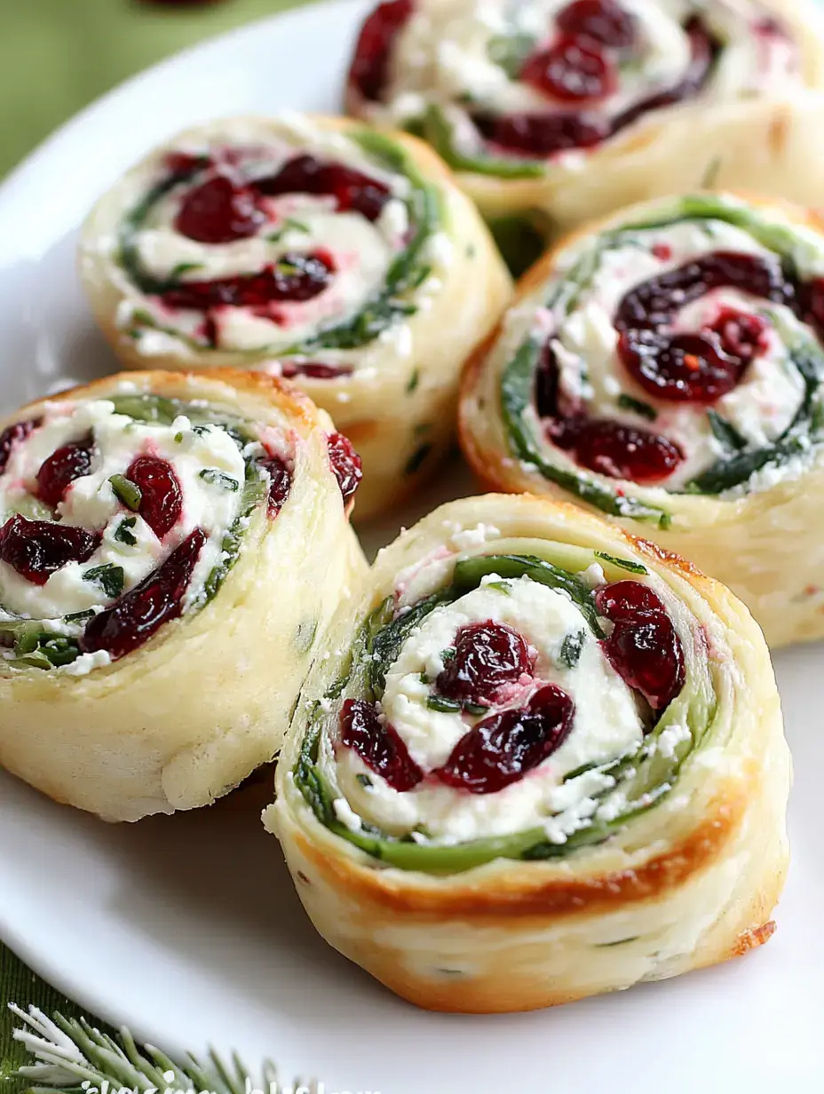 Une assiette de roulés garnis de fromage frais, d’herbes et de cranberries, joliment disposés pour l’apéro.