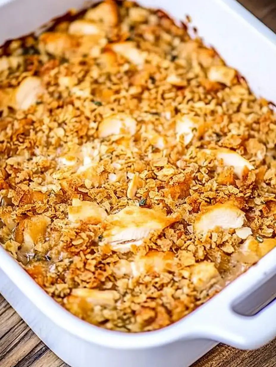 Un gratin crémeux recouvert d’une couche dorée et croustillante de miettes de biscuits.