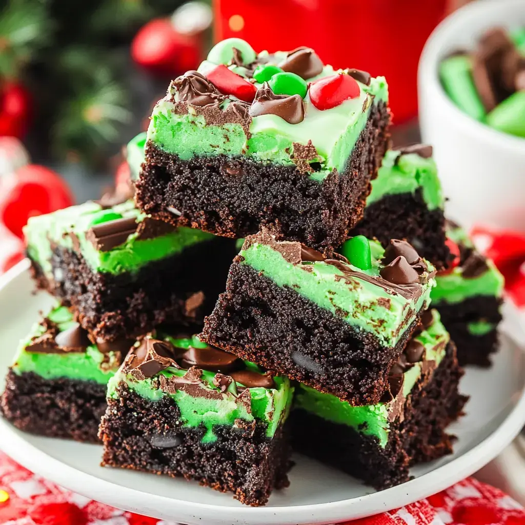 Brownies super verts et noirs, déco chocolat et confiseries multicolores.