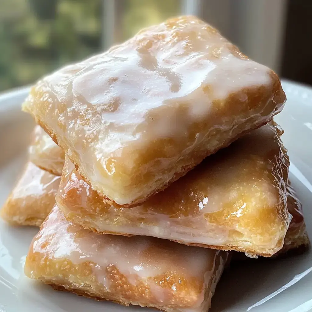 Un empilement de beignets glacés est présenté sur une assiette blanche.