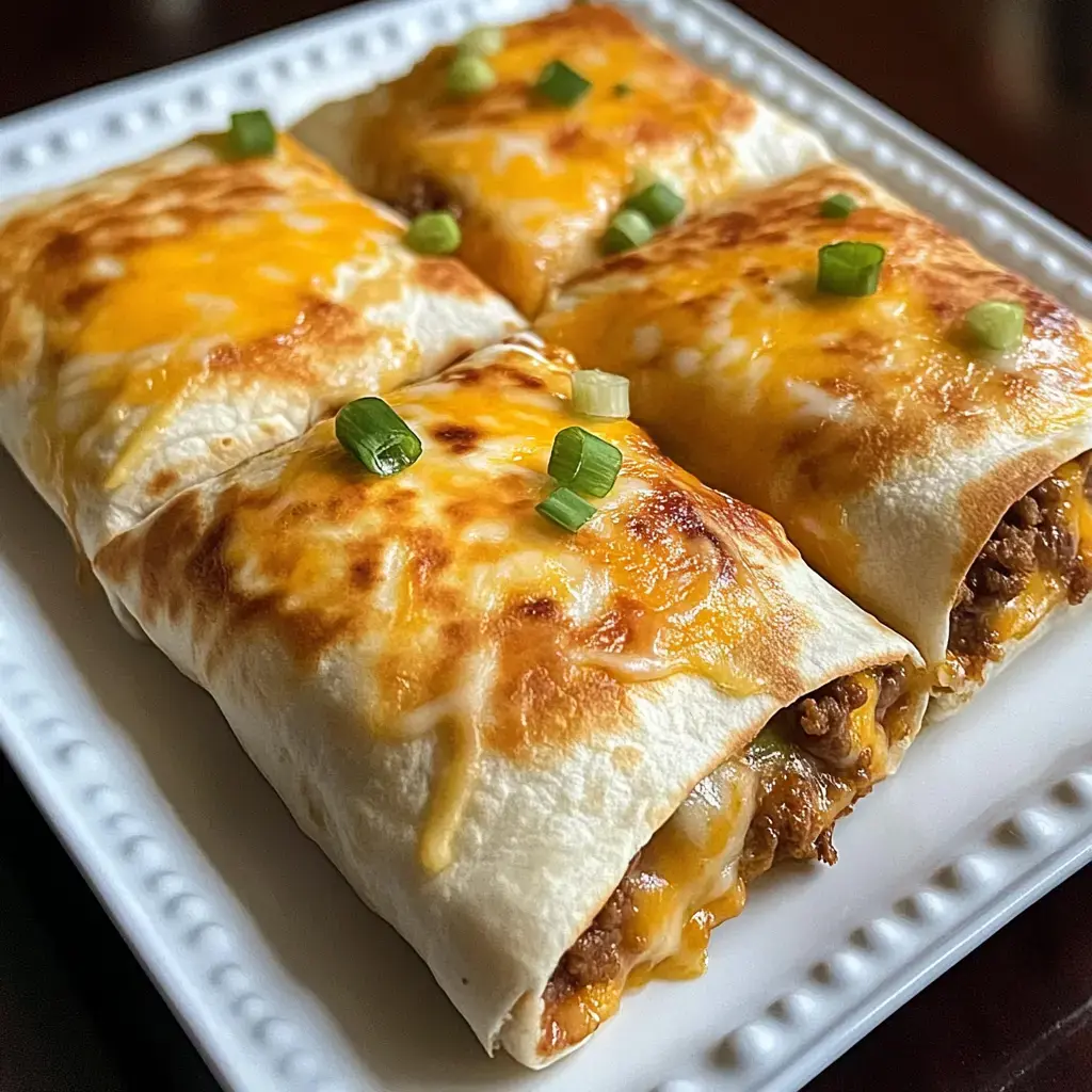 Un plateau de quatre tacos dorés et garnis de fromage, ornés de ciboulette hachée.
