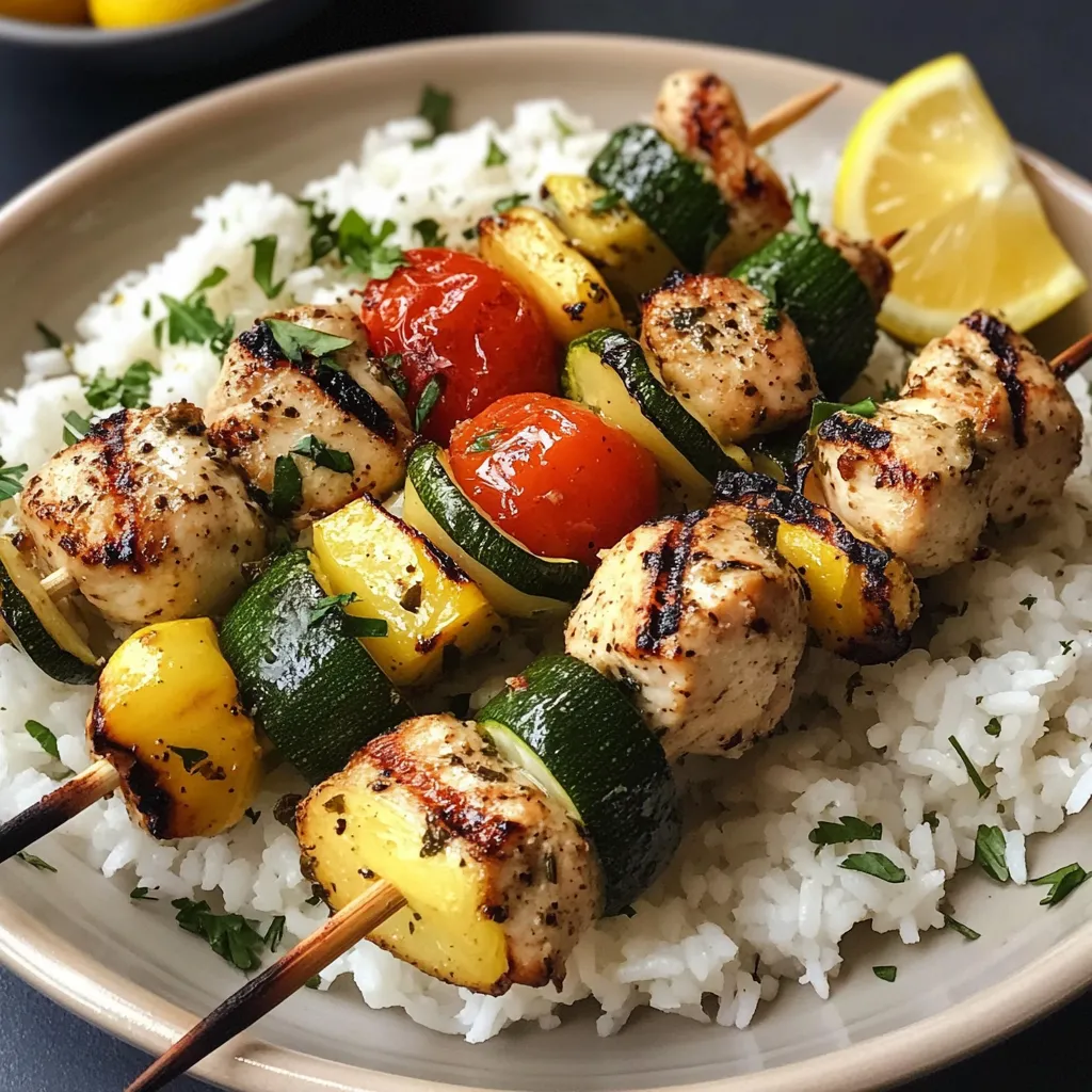 Brochettes de poulet grillées avec riz citron