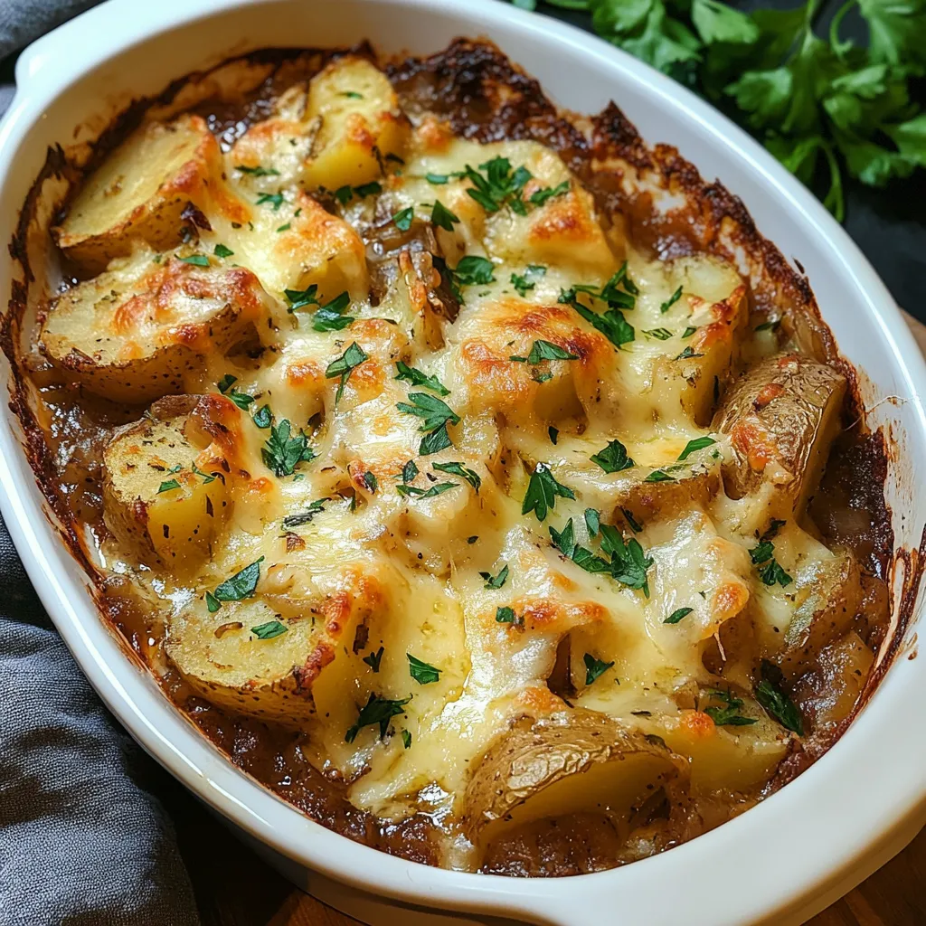 Zoom sur gratin pommes de terre oignon