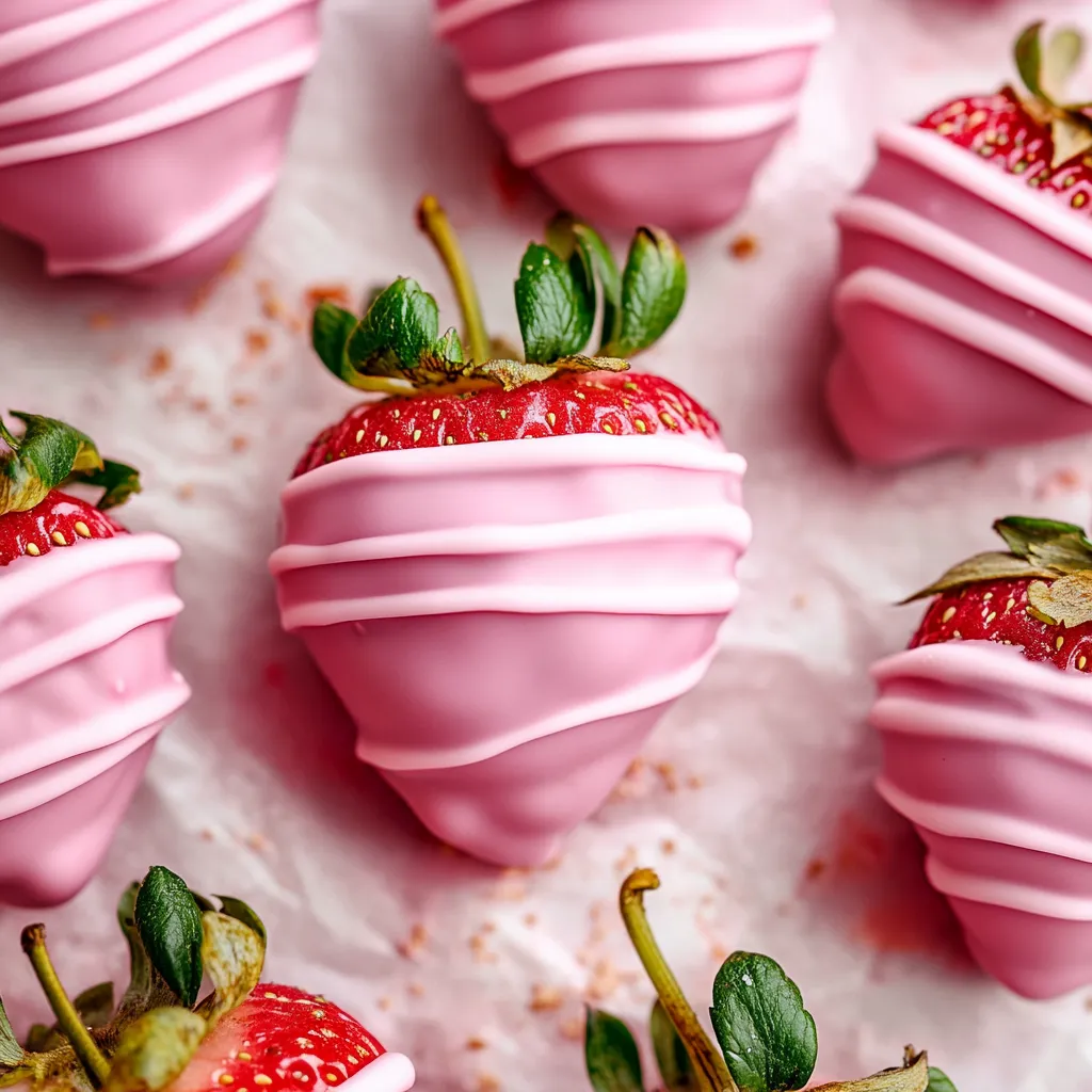 Fraises enrobées de chocolat rose