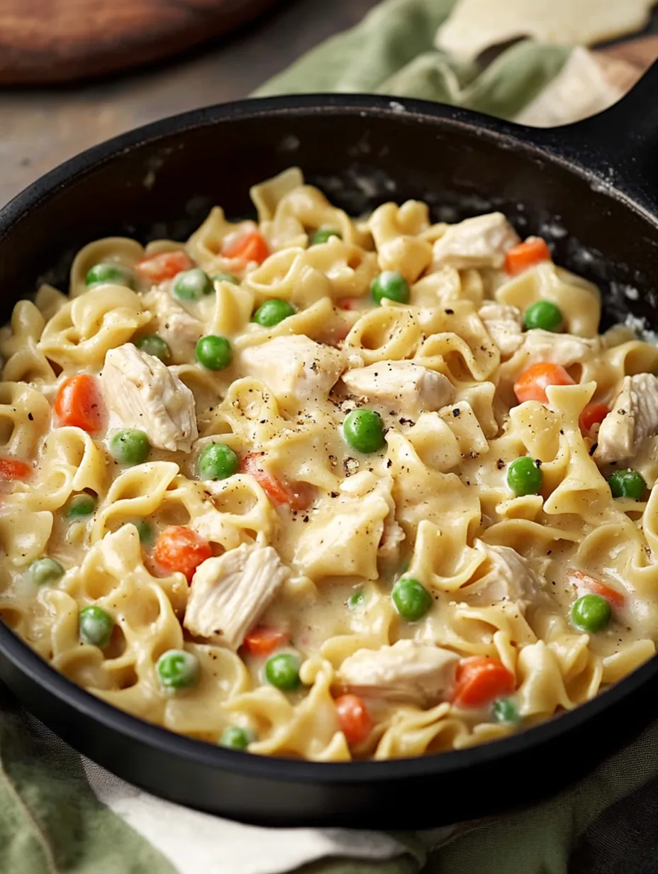 Poêlée de nouilles façon tourte au poulet