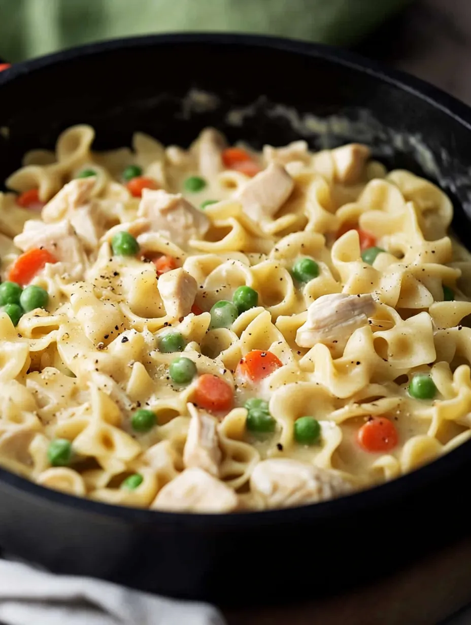 Poêlée de nouilles façon tourte au poulet