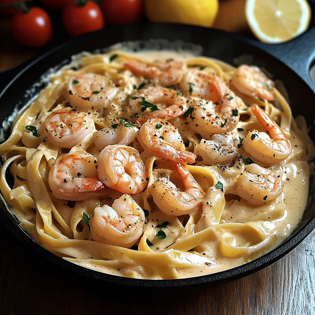 Pâtes aux crevettes à l’ail