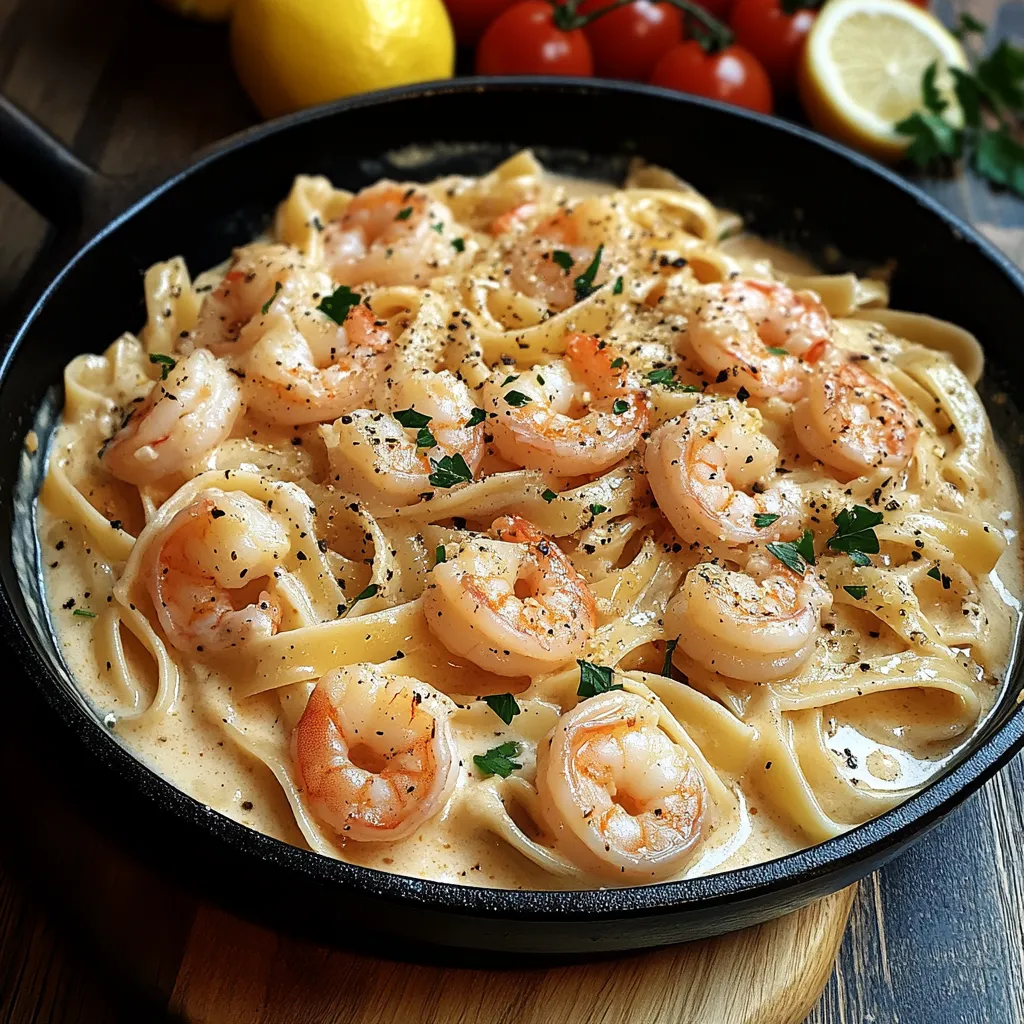 Pâtes aux crevettes à l’ail et crème
