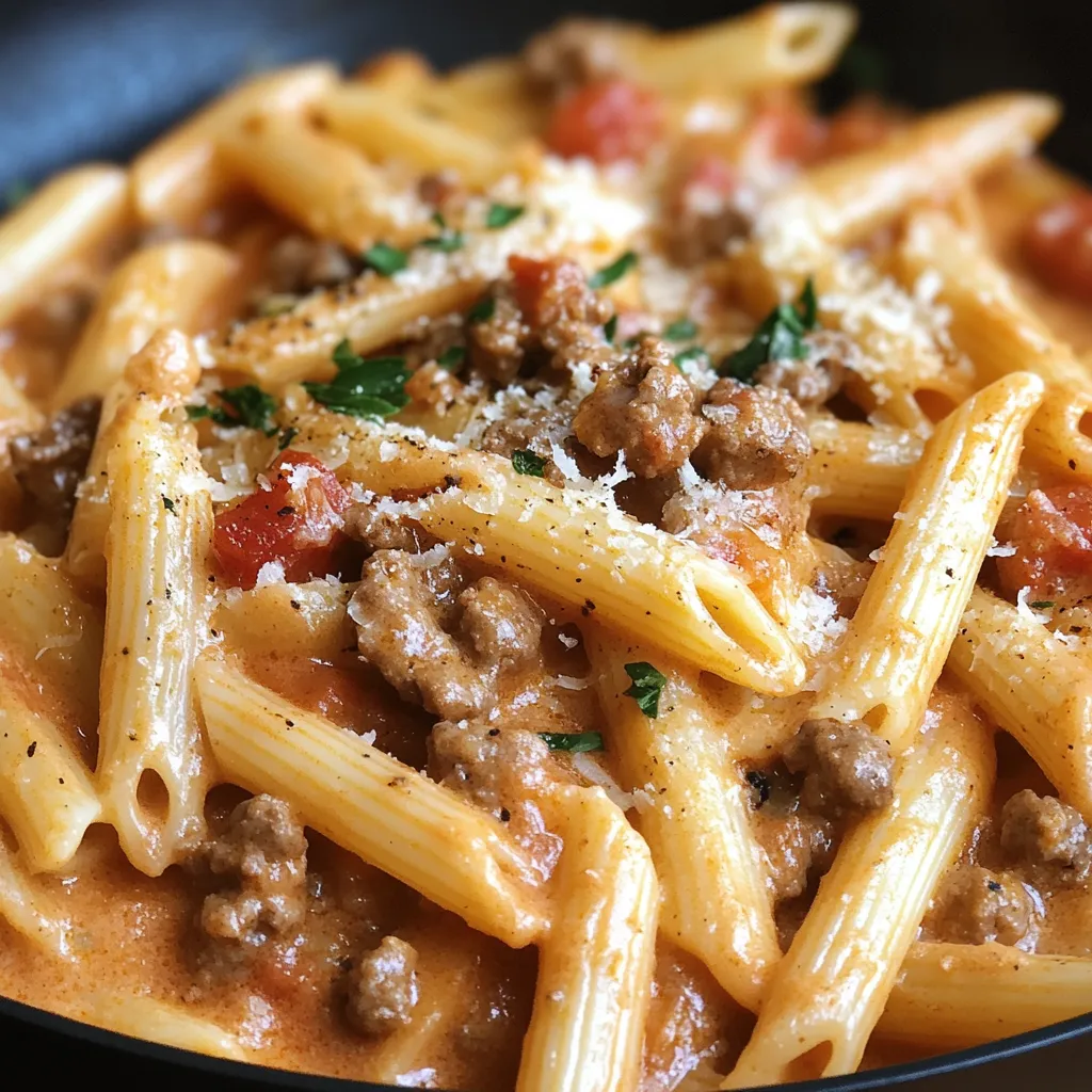 Pâtes bœuf tomate crémeuses tout-en-un facile