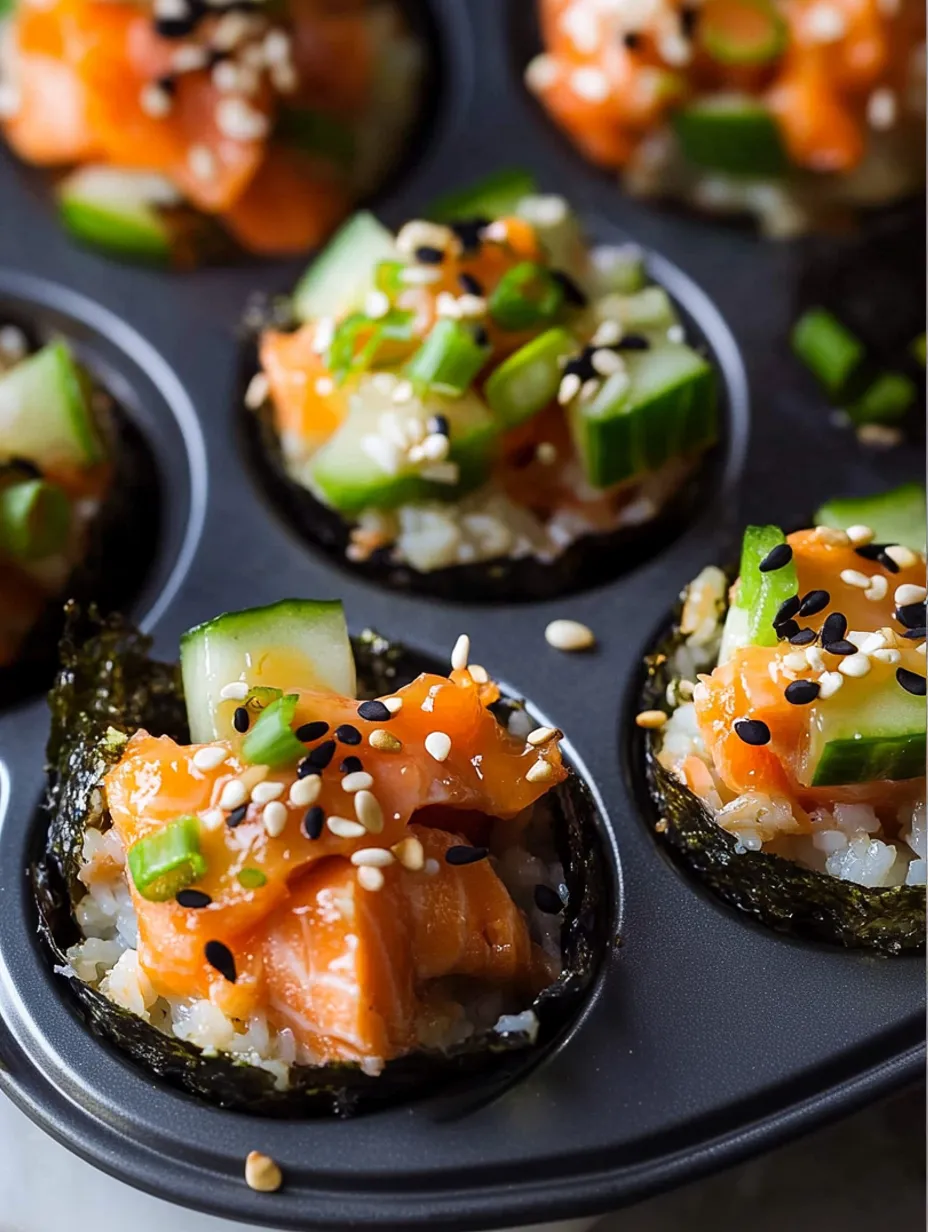 Délicieux muffins sushi saumon épicé au four