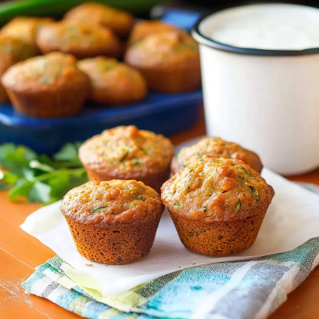 Zoom sur des muffins salés fraîchement cuits avec des herbes vertes, posés sur une serviette blanche, accompagnés de muffins supplémentaires et d'un pot de yaourt en arrière-plan.