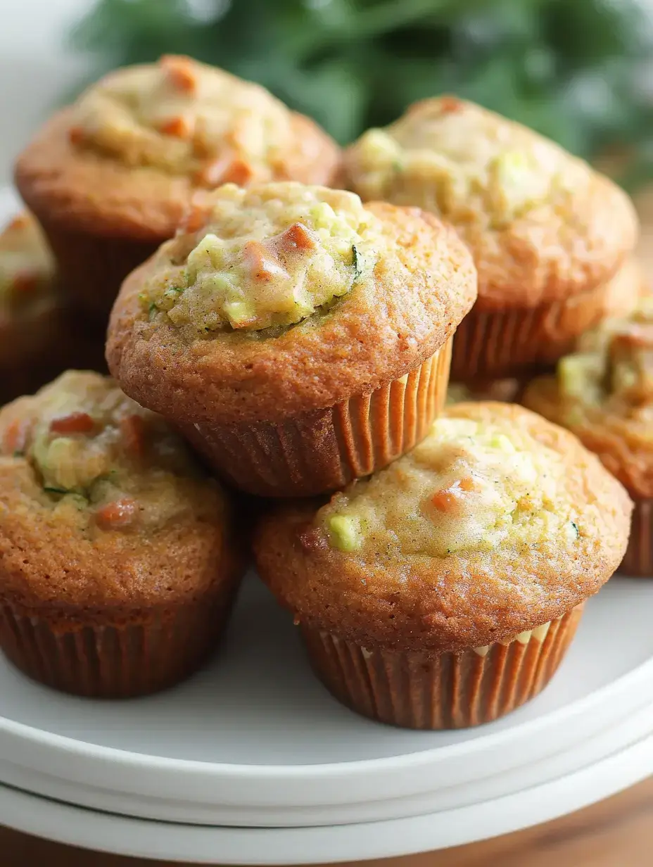 Une pile de muffins dorés aux miettes croustillantes sur une assiette blanche, entourée de verdure.