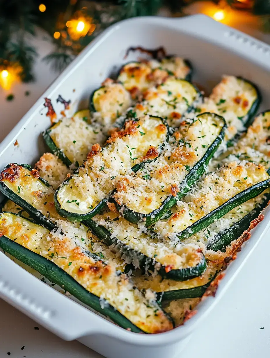 Une cocotte de courgettes gratinées, recouverte de chapelure dorée et d’herbes fraîches.