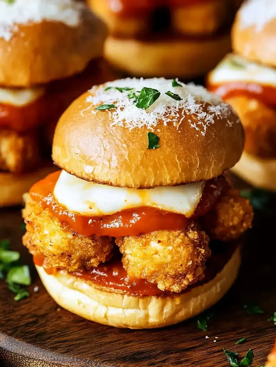 Gros plan, sandwich croustillant avec sauce tomate, fromage fondu, persil sur planche en bois.