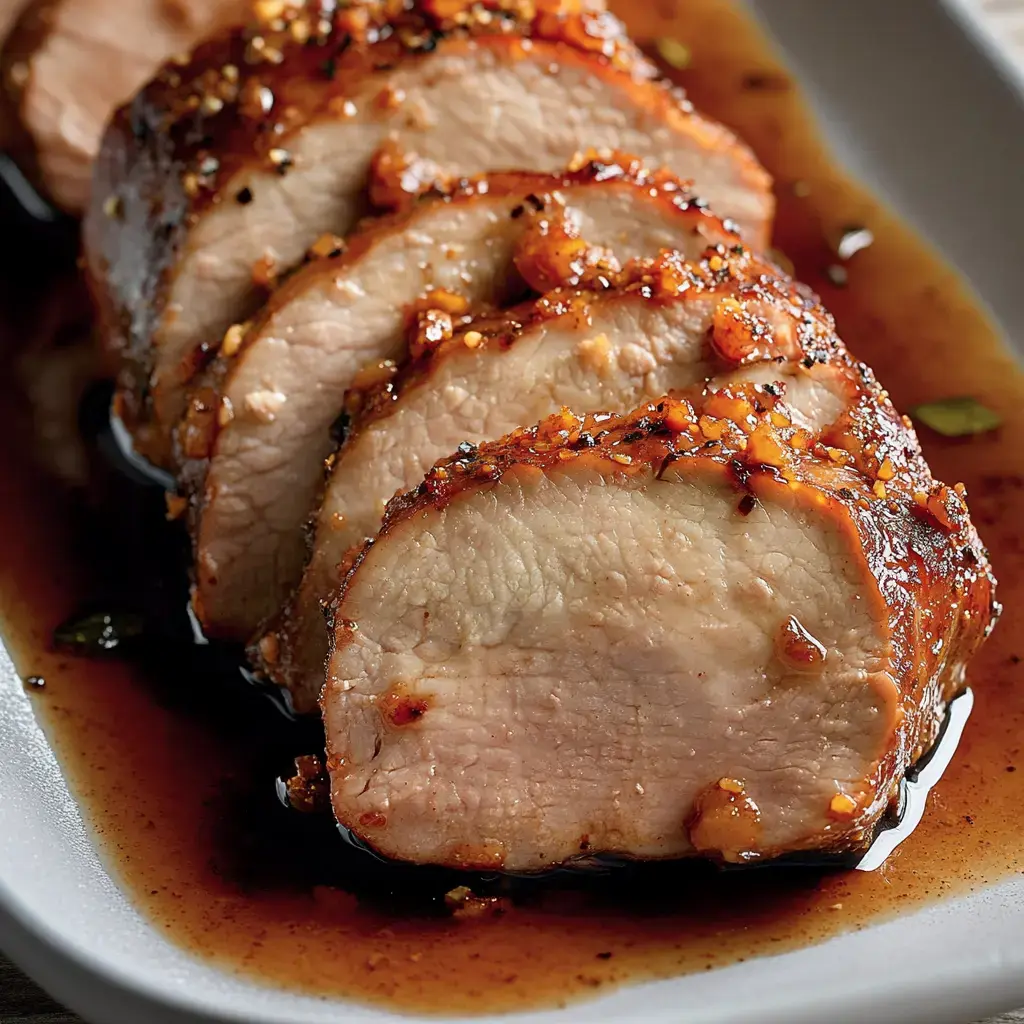 Un filet mignon tranché et nappé disposé sur une assiette grise, baignant dans une sauce savoureuse.