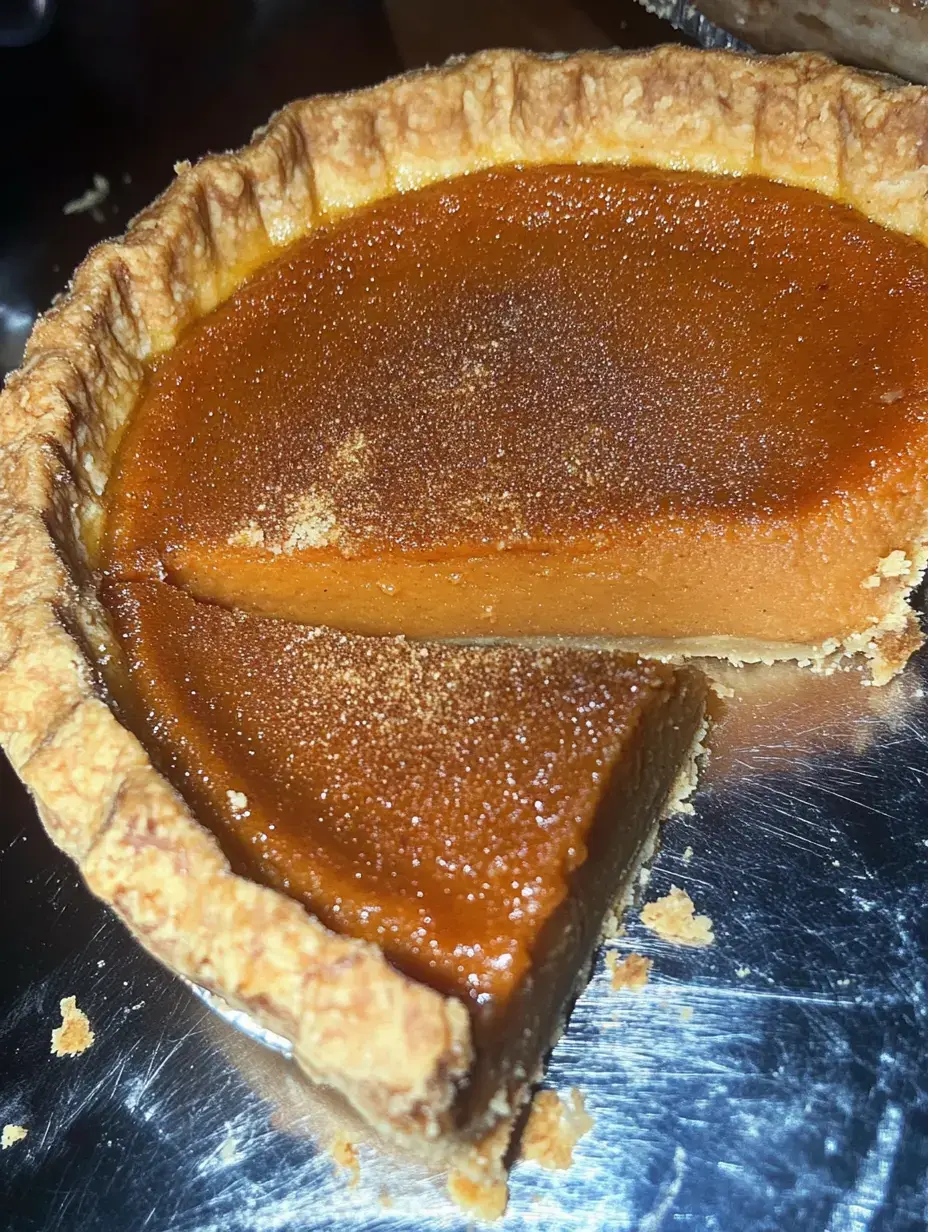 Une part de tarte à la citrouille qu’on retire doucement, laissant voir l’intérieur onctueux et la croûte dorée.