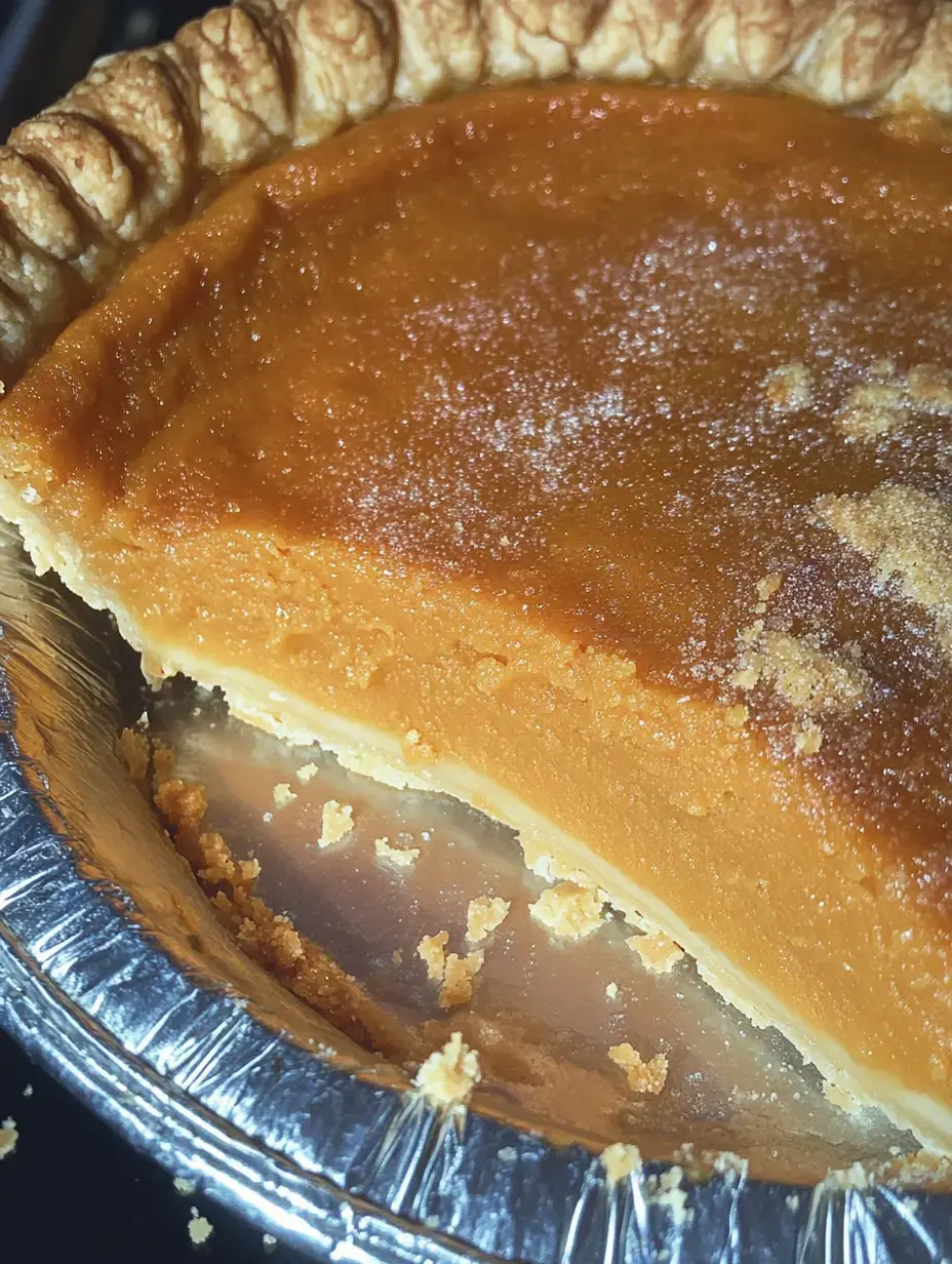 Zoom sur une part de tarte à la citrouille, sa garniture orangée lisse et la croûte friable bien dorée.