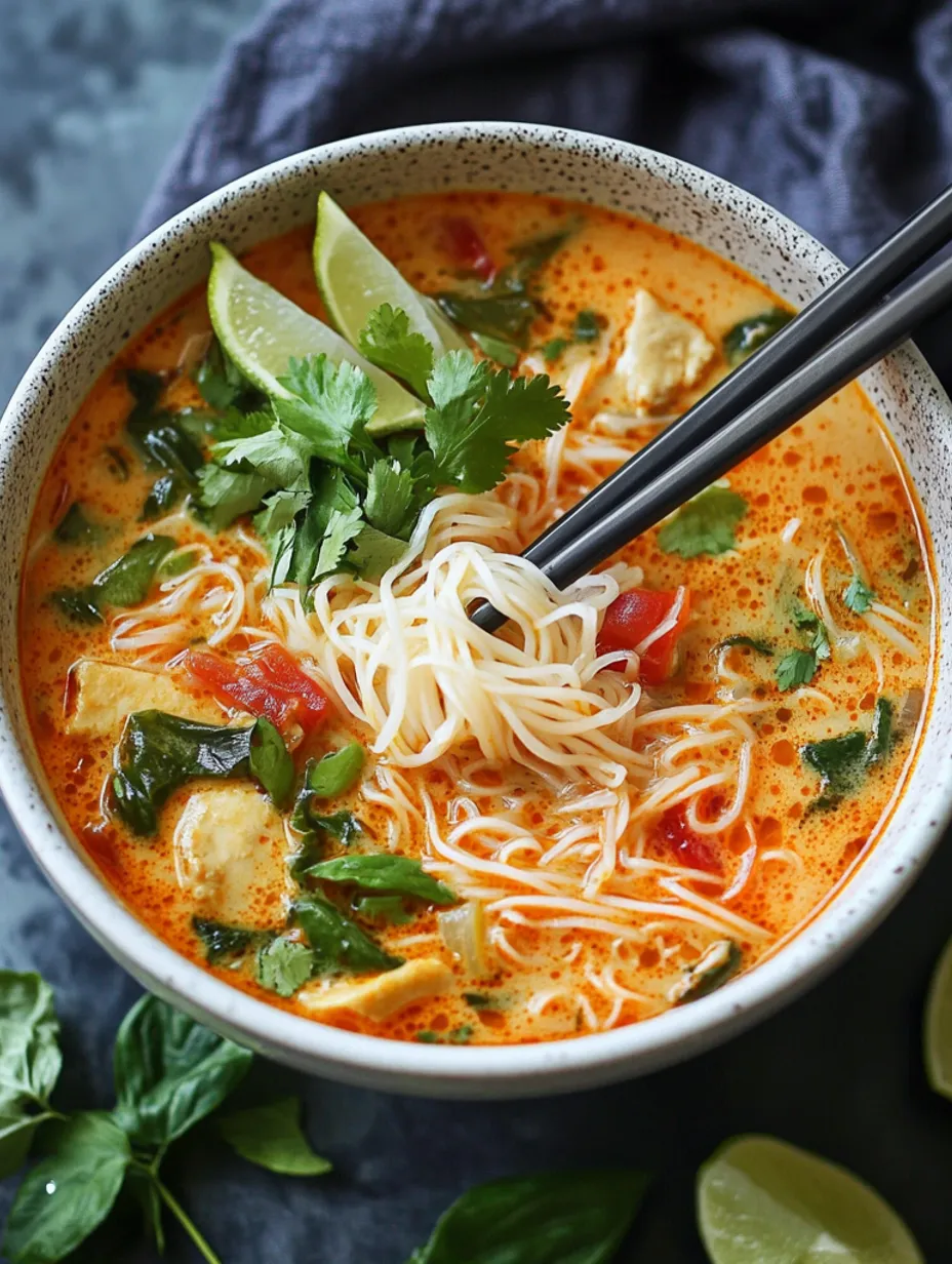 Soupe de nouilles curry rouge thaï délicieuse