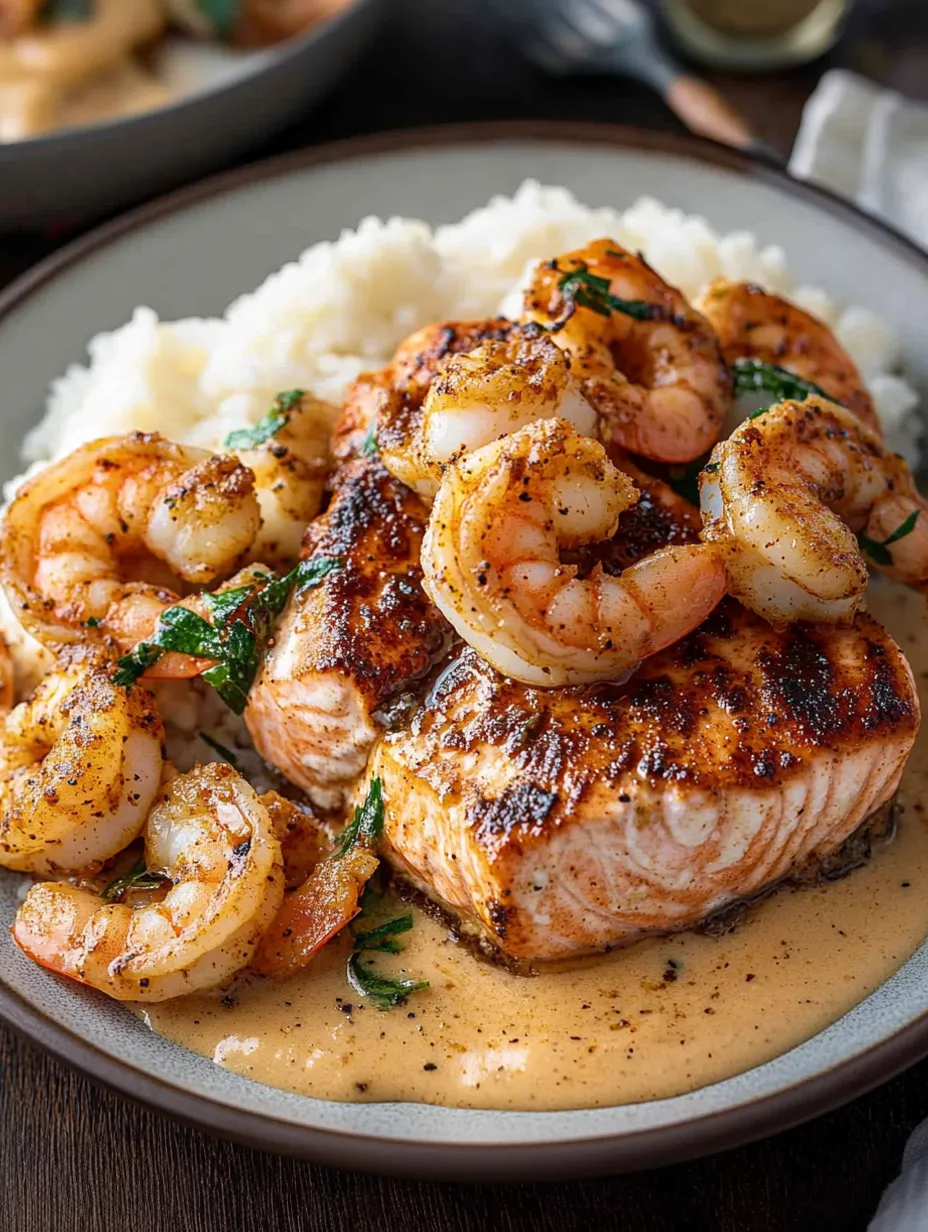 Saumon et Crevettes Cajun en sauce crémeuse