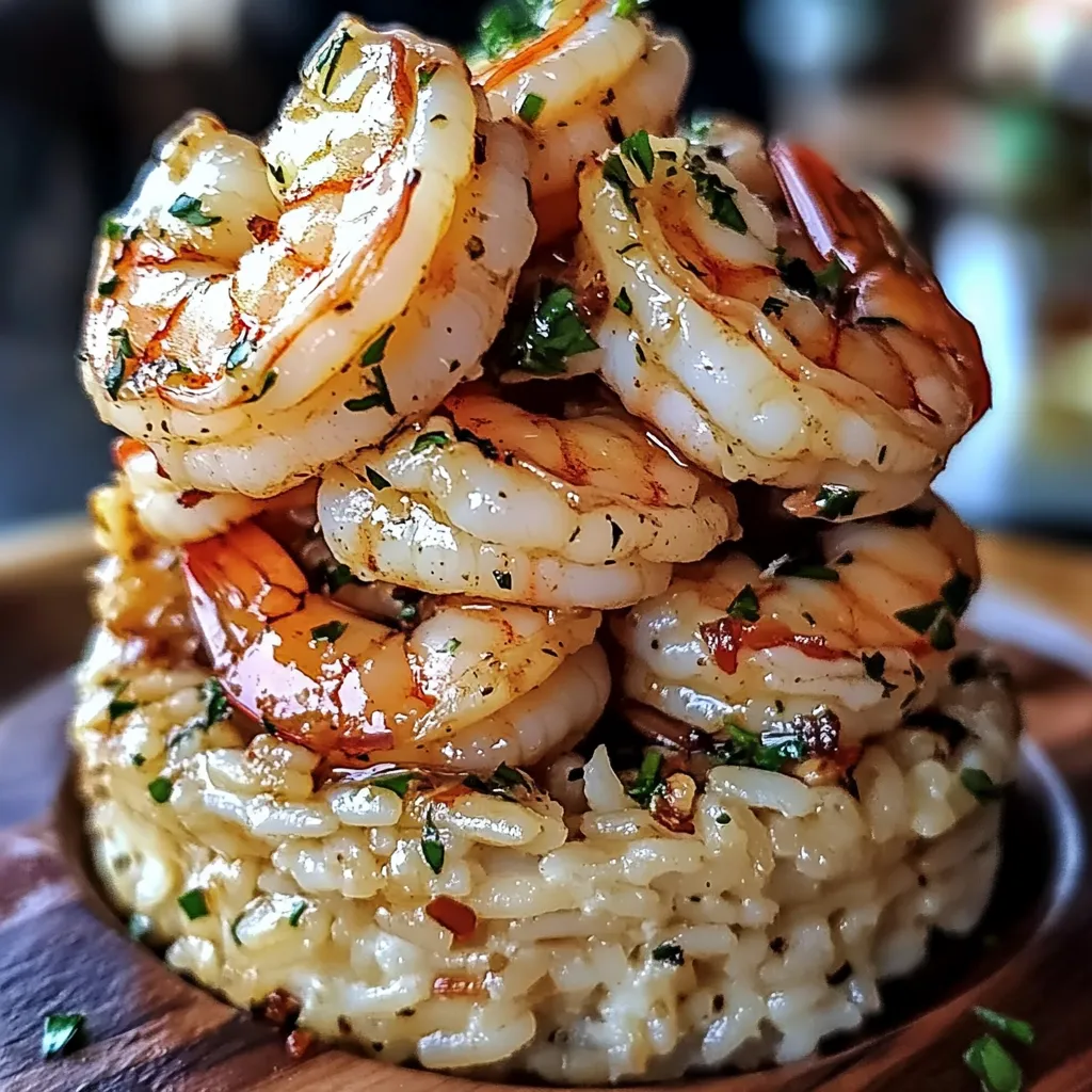 Crevettes Beurre Ail et Riz Empilé