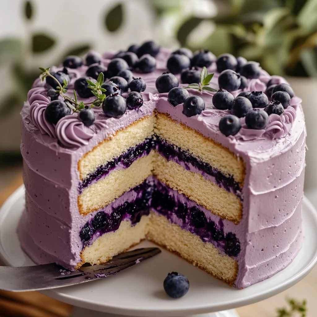 Gros plan gâteau chiffon myrtilles