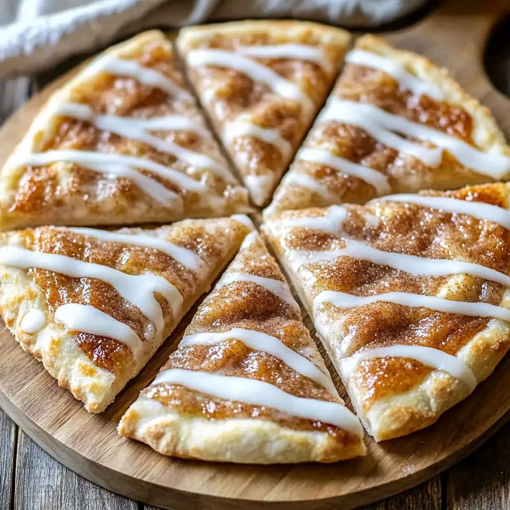 Zoom sur la pizza sucrée à la cannelle et pâte à croissant