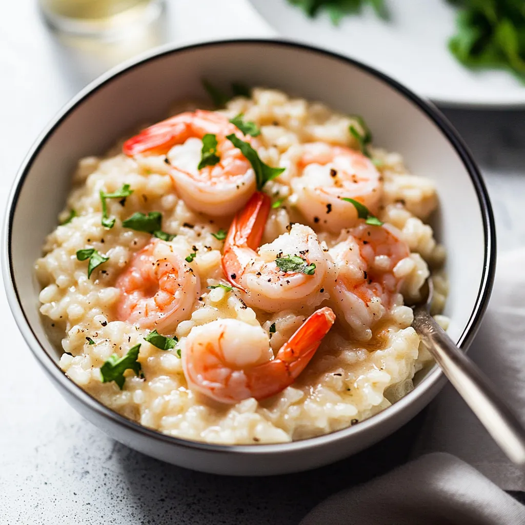 Risotto crémeux aux gambas et beurre à l'ail au four