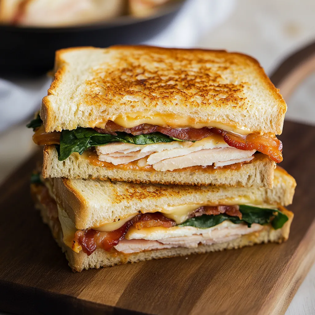Sandwich gourmand à la dinde, cheddar, épinards et bacon
