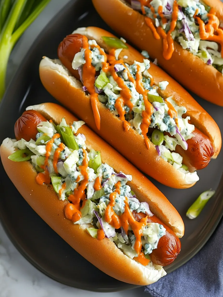 Hot-dogs épicés Buffalo avec salade au roquefort