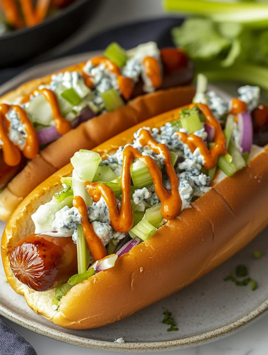 Hot-dogs Buffalo épicés faciles avec salade au roquefort