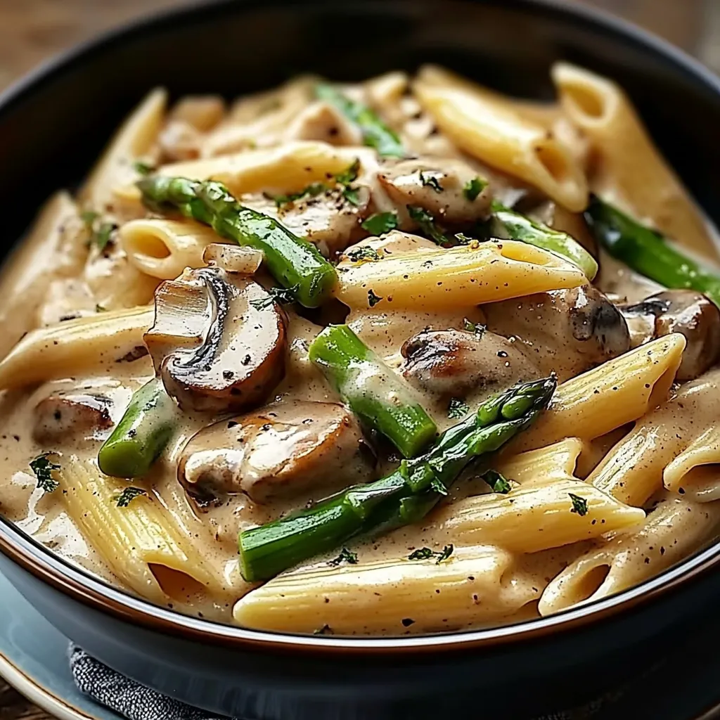 Pâtes Crémeuses Poulet, Champignons et Asperges