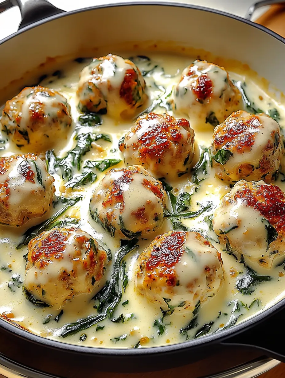 Boulettes de Poulet à la Ricotta avec Sauce Alfredo aux Épinards