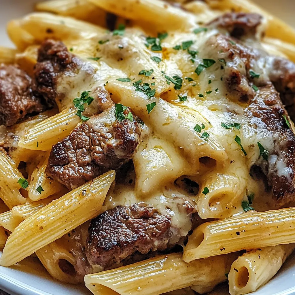 Bouts de Steak au Beurre d'Ail avec Rigatoni Fromagers
