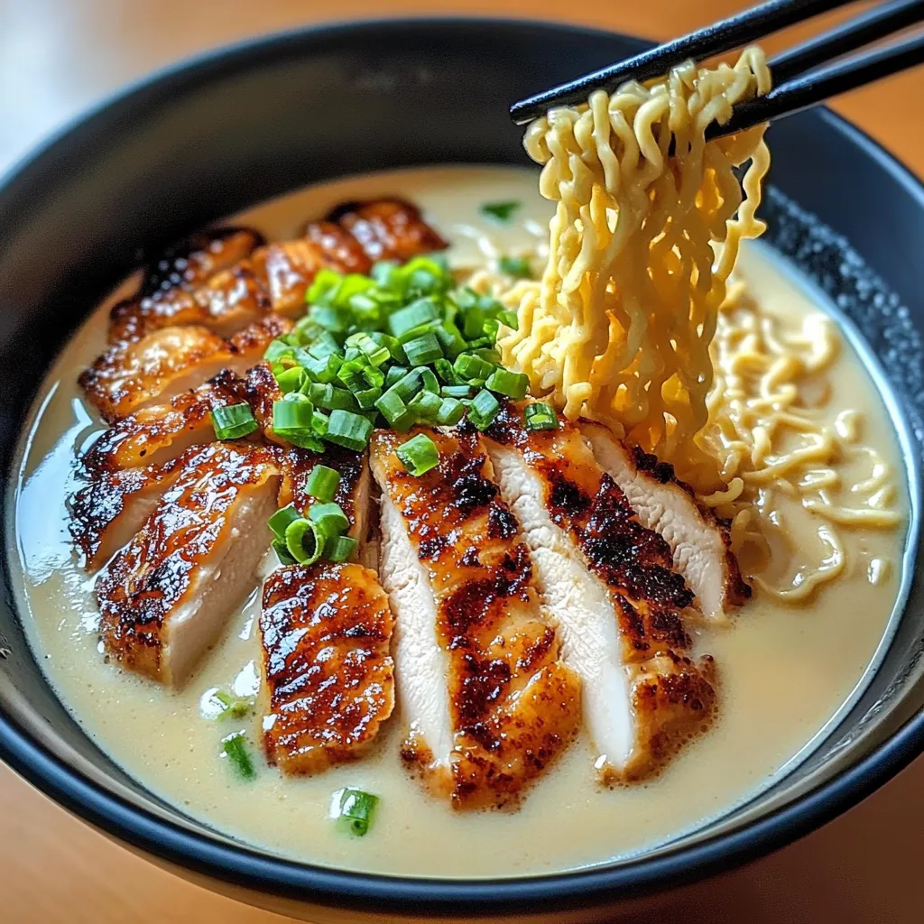 Ramen de poulet piquant à la sauce à l’ail crémeuse