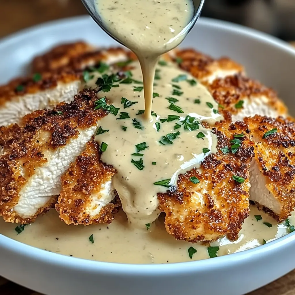 Poulet Croustillant au Parmesan et Sauce à l’Ail Crémeuse