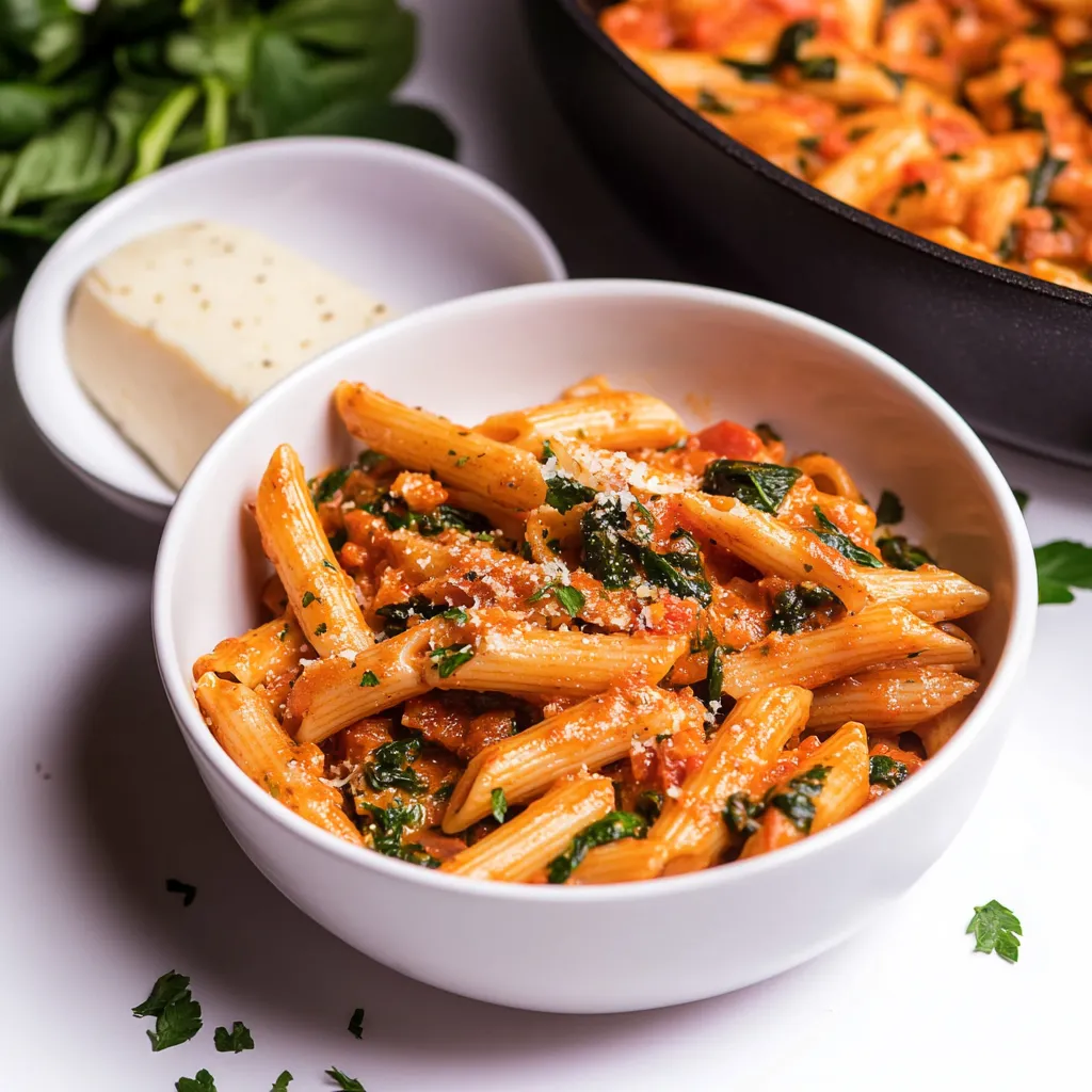 Penne avec épinards et mozzarella fondue