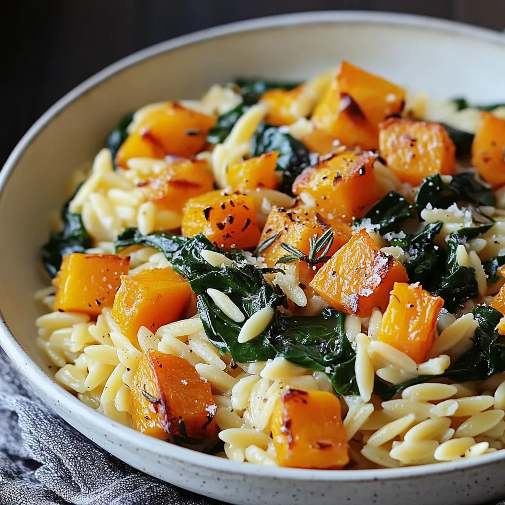 Orzo crémeux avec courge rôtie & épinards