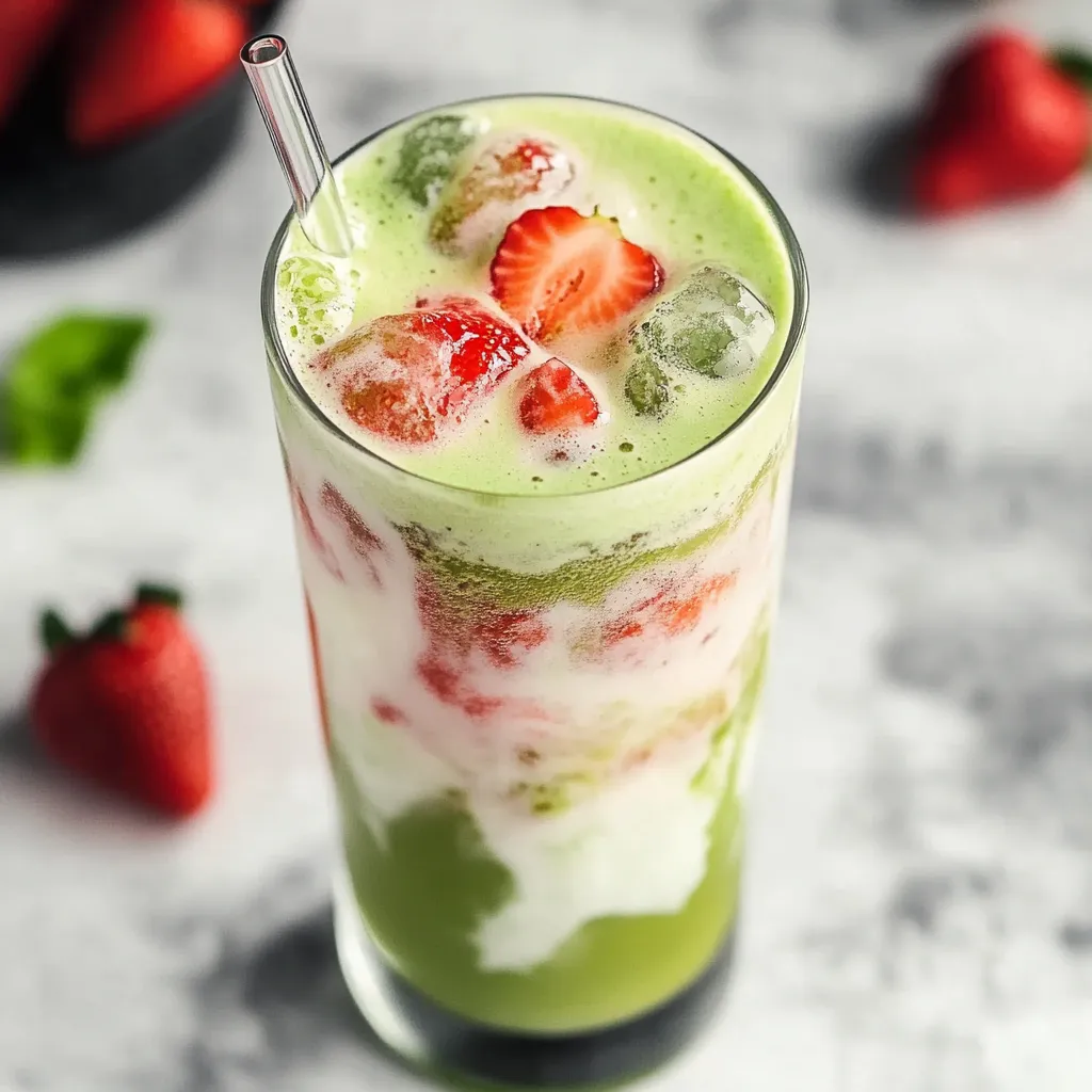 Lait Fraise Matcha Glacé Rose Vert