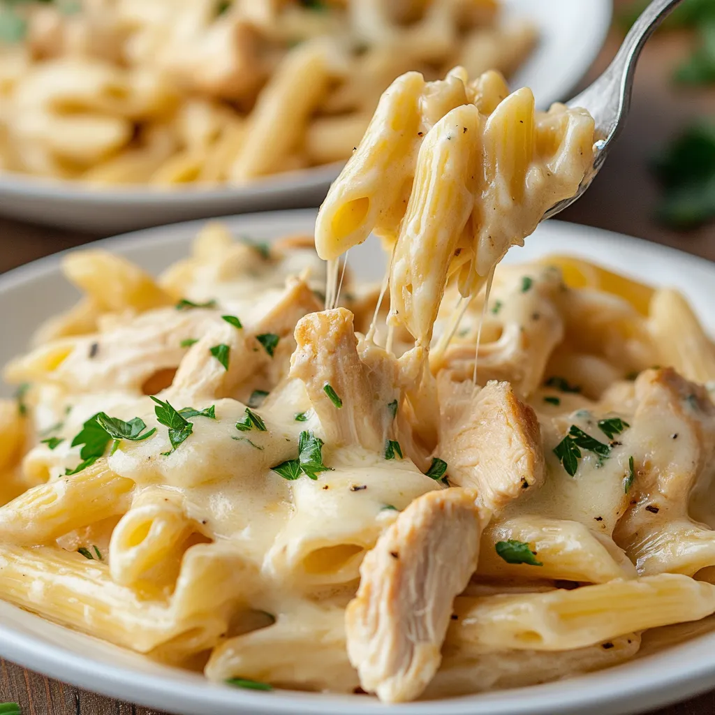 Pâtes crémeuses au poulet et fromage